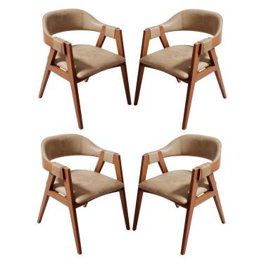 Imagem de Kit 4 Cadeiras de Jantar em Madeira Lina Estofada Couríssimo Bege CCS