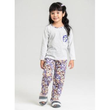Imagem de Pijama Longo Infantil Menina Mescla Bicho Preguiça - Molekada, 3