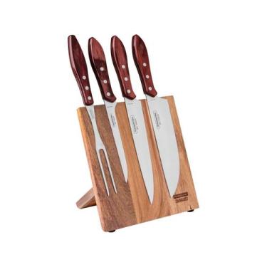 Imagem de Jogo para Churrasco Tramontina em Aço Inox e Cabos em Madeira Polywood