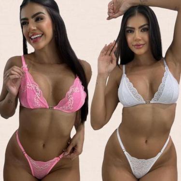 Imagem de Kit 2 Conjuntos Lingerie Sem Bojo Sarah Tamanho:MCor:Rosa Claro Branco