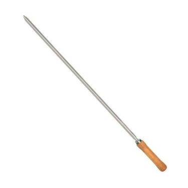 Imagem de Espeto para Churrasco Espeto Simples 65CM em Aço Cromado com Cabo de Madeira Prata Mor