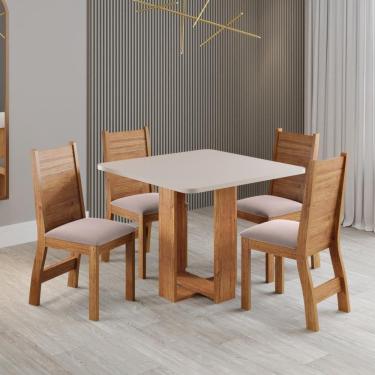 Imagem de Mesa Quadrada Oasis 4 Lugares em MDF com Cadeiras Estofadas em Veludo Amadeirado 90x90