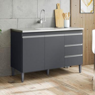 Imagem de Balcão Gabinete Cozinha Andréia 120cm 2 Portas Sem Tampo MDP Cinza - Desk Design