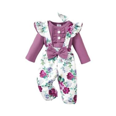 Imagem de Conjunto De Body Com Mangas Largadas Roxas E Calça Com Faixa Floral Pa