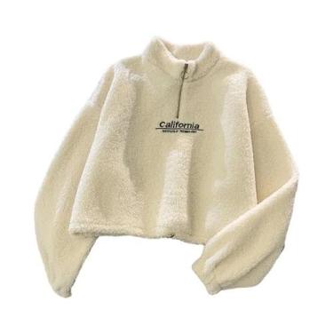 Imagem de Moletom Feminino Cropped De Fleece Com Capuz, Manga Longa, Bordado De 