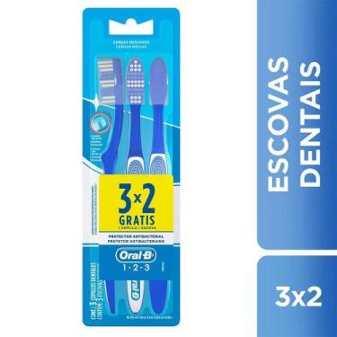 Imagem de Escova de Dente 123 Limpeza Brilhante Cerdas Médias Oral-B 3 Unidades 