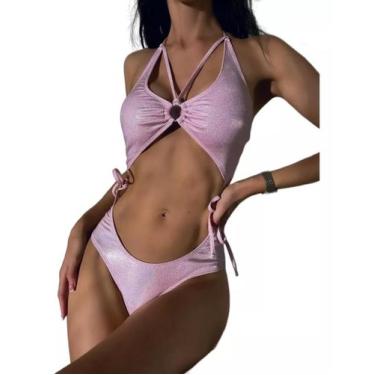 Imagem de N-J0713-Bikini Biquíni Maiô Aberto Cavado Lançamento Luxo Rosa 3m - Xu
