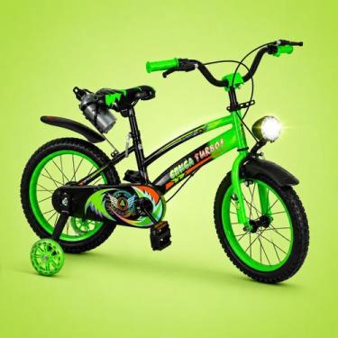 Imagem de Bicicleta Infantil Aro 16 Old School Verde 4 a 8 Anos LED Pneu Grosso 