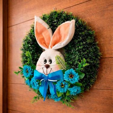Imagem de Guirlanda Decorativa Cabeça de Coelho Páscoa 40CM Azul
