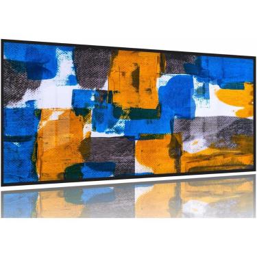 Imagem de Quadro Decorativo Abstrato Azul Amarelo 130x60 Moldura Preta 2x2