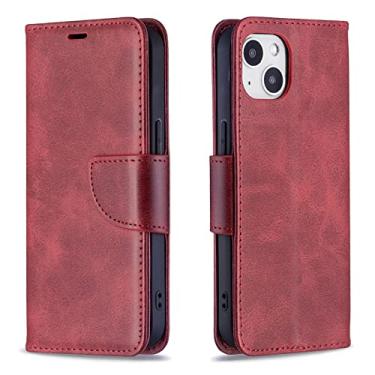Imagem de GSYH Capa para iPhone 13Mini/13/13 Pro/13 Pro Max, capa carteira de couro legítimo com suporte para cartão de crédito com fecho magnético TPU à prova de choque Folio Flip Capa, vermelha, 13 15,5 cm