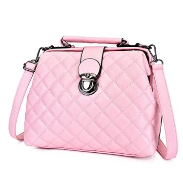 Imagem de Bolsa tiracolo clássica com alça superior para mulheres Bolsas de ombro de couro fashion acolchoada bolsa de ombro, rosa