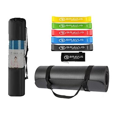 Imagem de Kit Tapete de Yoga Preto com Alças e 5 Mini Bands Bravus
