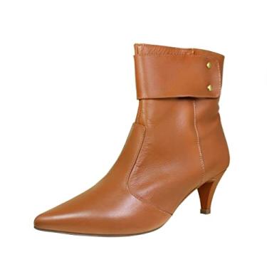 Imagem de Bota Couro Legítimo Salto Baixo Fino Cano Curto Bico Fino Luiza Sobreira Caramelo Mod. 2156-2