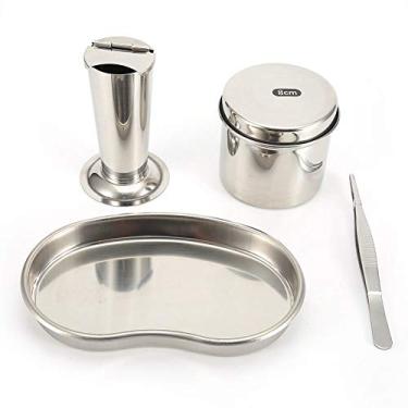 Imagem de Kit de tatuagem de 4 peças, kit de ferramentas de aço inoxidável, ferramenta de tatuagem de placa de tatuagem, Disinfection tray （S）+ can + barrel+tweezers