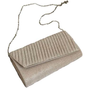 Imagem de Bolsa feminina clutch para noite com lantejoulas bolsa de casamento feminina bolsa de ombro de corrente, Bege, M