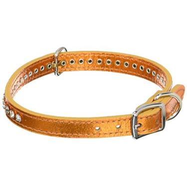 Imagem de OmniPet Coleira de couro de cristal para cães, couro de flor sólida de damasco metálico, serve para pescoço de 29 a 34 cm