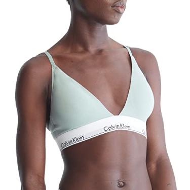 Imagem de Calvin Klein Sutiã feminino moderno de algodão levemente forrado com triângulo sem fio, Sage Meadow, G