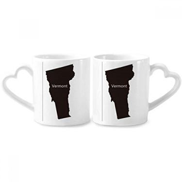Imagem de Conjunto de canecas de porcelana para casal, contorno do mapa dos EUA, com coração e coração de cerâmica