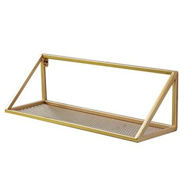 Imagem de KIZQYN Estante de ferro forjado prateleira de parede dourada divisória de grade de metal estante de livros criativa decoração de parede rack de armazenamento para sala de estar quarto escritório 23,6 polegadas estante de livros