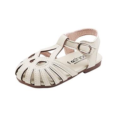 Imagem de Sandálias de dedo do pé de sola macia sólida fashion boné de verão oco meninas sapatos femininos tamanho 5 botas infantis (branco, 8,5-9 anos)