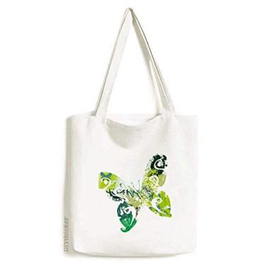 Imagem de Sacola de lona de grafite borboleta verde animal bolsa de compras casual