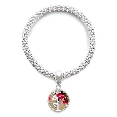 Imagem de DIYthinker Pulseira de prata com padrão de ondas japonesas com pingente redondo