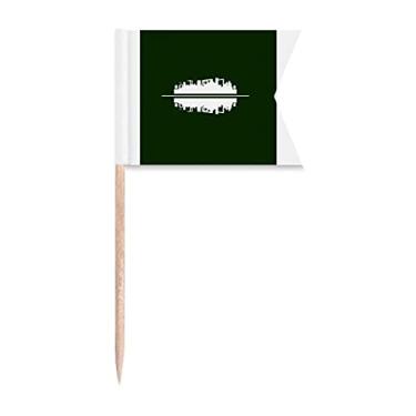 Imagem de Sinalizadores de palito de dente com reflexo simétrico simbólico arquitetura de paisagem urbana, marcação de rotulagem para festas, bolos, comida de queijo