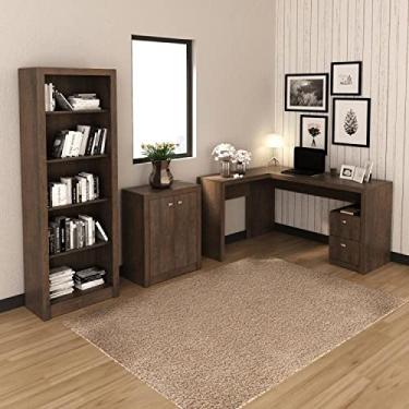 Imagem de Conjunto Home Office 3 Peças 1 Escrivaninha em L 1 Estante 1 Balcão 2 Portas Tecno Mobili Rústico