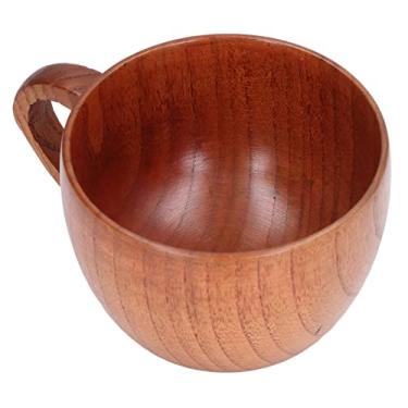 Imagem de SYH&AQYE Caneca de café de madeira de 200 ml copo de água de madeira com barriga grande xícara de água de madeira simples xícara de café copo de madeira clássica com alça para estudo de cozinha