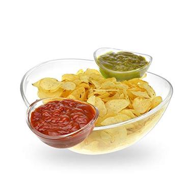 Imagem de Conjunto de 3 peças de tigelas Chips and Dips – Tigela de tamanho generoso e 2 copos destacáveis para mergulhos – Ótimo para salada, lascas, mergulhos, salsa e outros lanches