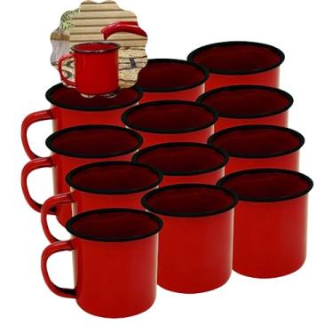 Imagem de Kit 12 Canecas Esmaltadas Xícaras Rusticas Café Chá Multiuso (Vermelho)