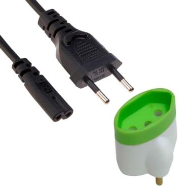 Imagem de Kit Cabo de Força 1,50 mts Notebook Bipolar + Adaptador de Tomada Padrão Antigo