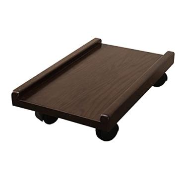 Imagem de GRFIT Suporte de CPU Suporte de CPU de madeira Rack de armazenamento Mobile Desktop Host Chassi Suporte de rolamento Suporte de carrinho de PC de madeira com rodas de bloqueio para suporte de torre de PC de escritório em casa (Cor: marrom)