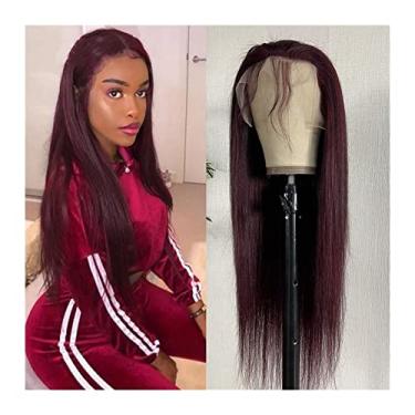 Imagem de Perucas femininas brasileiras 99J cabelo humano liso lace frontal perucas 13 x 4 borgonha 25-76 centímetros peruca frontal de renda transparente reta para mulheres, 150%, 180%, 250% densidade perucas de cabelo humano (tamanho : 180%, cor: