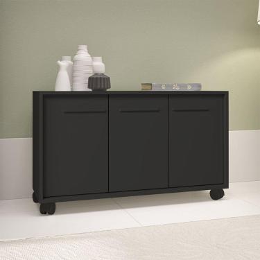 Imagem de Balcão Multiuso 3 Portas 1 Prateleira com Rodízios MDP 12mm Preto