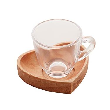 Imagem de Conjunto 6 Xícaras de Café com Pires em Madeira Liptus Coração 75ml - Woodart