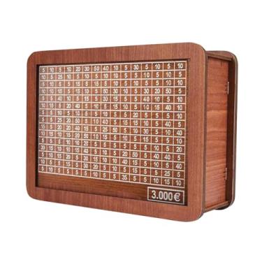 Imagem de ＫＬＫＣＭＳ Caixa de dinheiro com contador, recipiente para economizar dinheiro, cofrinho de madeira vintage com alvo de dinheiro, 3.000 euros