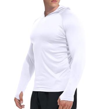 Imagem de GKVK Camiseta masculina FPS 50+ proteção solar com capuz de manga comprida FPS Rash Guard UV leve, Branco, P