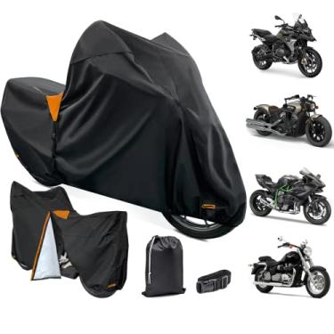 Imagem de XYZCTEM Capa de motocicleta premium de 18 camadas à prova d'água para todos os climas à prova de intempéries UV proteção solar neve poeira tempestade alta resistência ao calor durável furos de bloqueio e zíper lateral e bolsa de armazenamento cabe em motores de até 96 polegadas