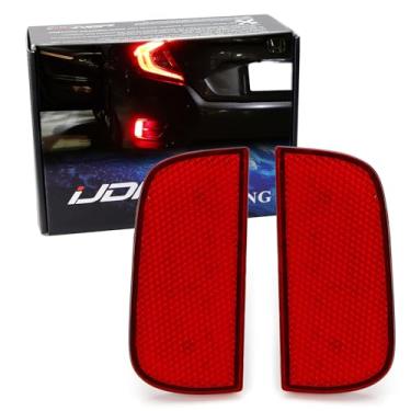 Imagem de iJDMTOY Lente vermelha 54-SMD luzes refletoras de para-choque compatíveis com Honda Civic Sedan/Coupe 2016-2021, funcionam como lanternas traseiras, freio e neblina traseira