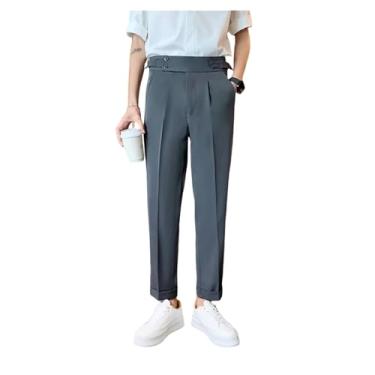 Imagem de Calça social masculina cintura alta calça longa slim fit vestido de golfe drapeado plissado, Cinza escuro, P