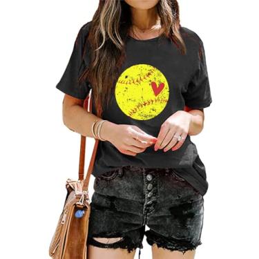 Imagem de Camiseta regata feminina Softball MOM I Love Softball estampada com letras engraçadas dia do jogo softball, camiseta casual vida, Preto e cinza 6, P
