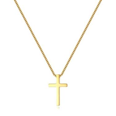 Imagem de REVEMCN Colar com cruz de prata e ouro preto para meninos, corrente com pingente de cruz para homens, mulheres, joias religiosas, presentes para meninos e meninas, 40 a 61 cm, 16 inches, Aço