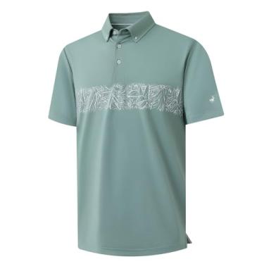 Imagem de Rouen Camisas de golfe masculinas de secagem rápida, absorção de umidade, estampa atlética no peito, casual, manga curta, camisas polo masculinas, Verde Beryl, M