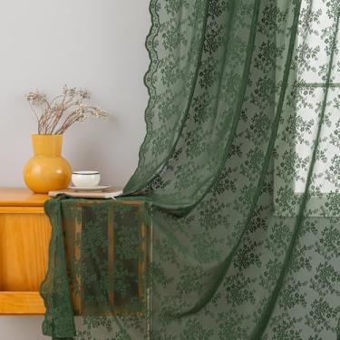 Imagem de Cortinas verde-oliva 213 cm de comprimento para sala de estar, quarto, chique, rendado, cortinas recortadas com filtro de luz, cortinas transparentes country boho para decoração de Natal, conjunto de