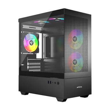 Imagem de Apevia Phantom-MESH-BK Phantom Micro-ATX Capa de PC de malha de câmara dupla para jogos com ventoinhas ARGB 5X 120 mm, 366 modos RGB, painel frontal de desempenho de fluxo de ar de malha, suporte de