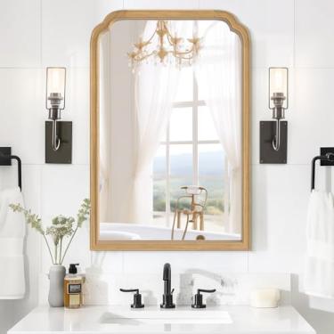 Imagem de HOMECOOKIN Espelhos de banheiro de madeira para montagem na parede, espelhos de parede com moldura de madeira rústica de 61 cm x 91 cm decorativos para sala de estar ou quarto (natural) B