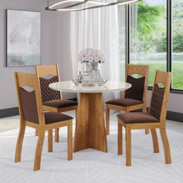 Imagem de Mesa de Jantar Redonda  Lilith Com 4 Cadeiras Pietra Cobre/Off White/Bombom - Casa Giulia