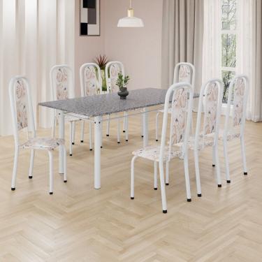 Imagem de Conjunto de Mesa Retangular 180x75cm Tampo Granito Ocre 8 Cadeiras Lavínea Botanic Bege / Branco